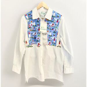 *New The Quacker Factory Shirt Lighthouse w/Button Covers Size M ~ Y2K 2000s